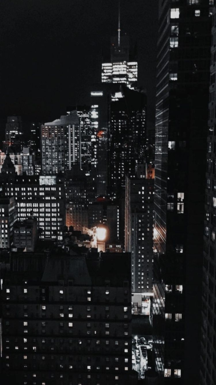 Wolkenkratzer, Nacht, Schwarz-Weiß, Stadtlichter, Dunkel, HD, iPhone-Hintergrundbild