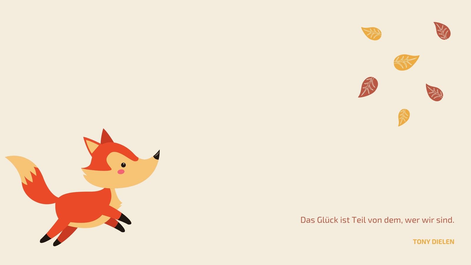 Fuchs, Zitat, Herbstblätter, Illustration, Cremefarben, Minimalistisch, HD, Desktop-Hintergrund