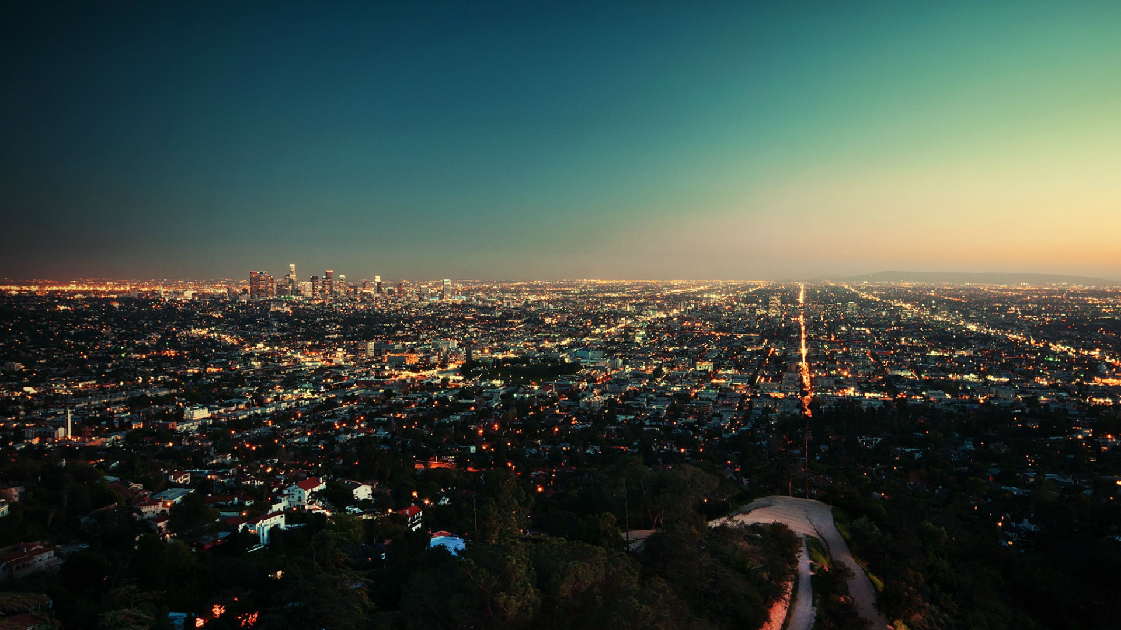 Los Angeles, Stadtlichter, Panorama, Dämmerung, Nacht, 4K 2160p, Desktop-Hintergrundbild
