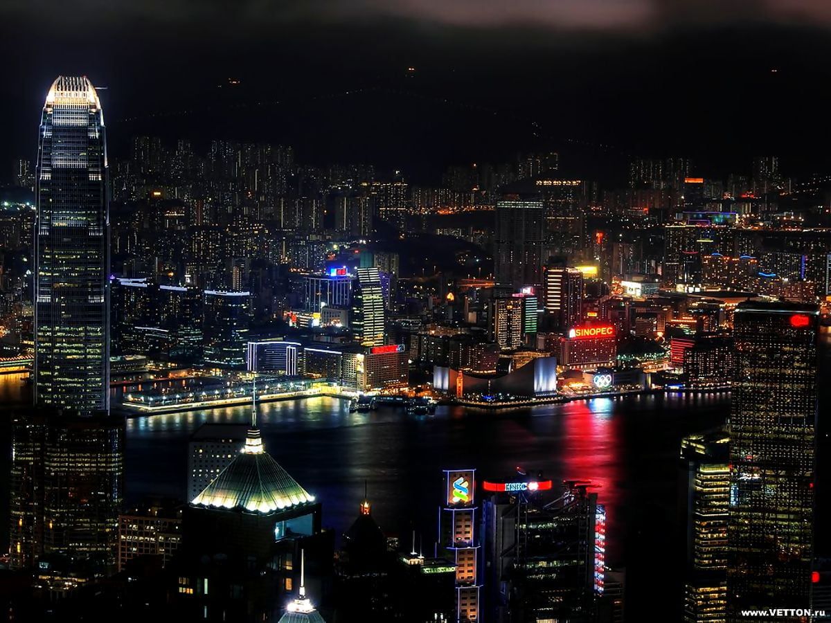 Hongkong, Victoria Harbour, Skyline, Nacht, Stadtlichter, Hintergrundbild fürs iPad
