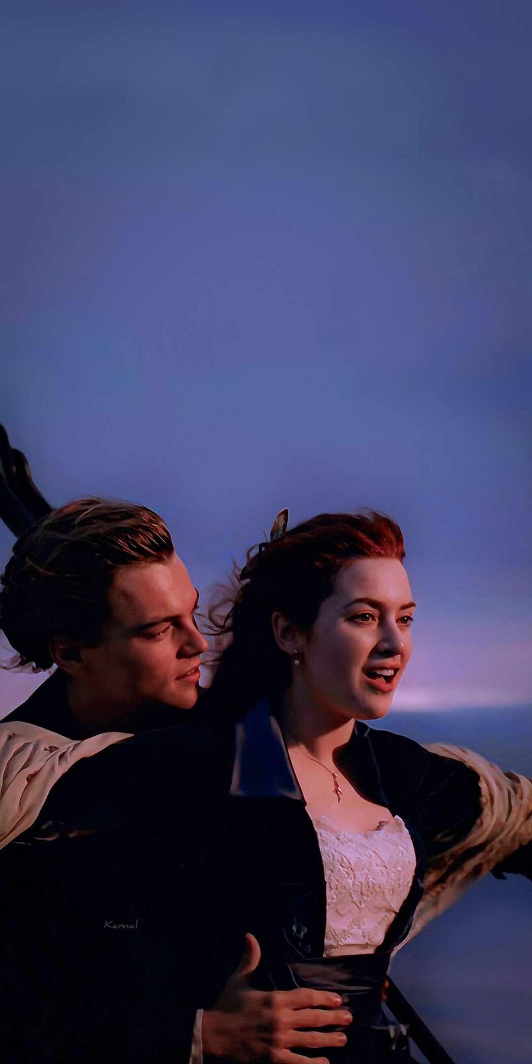 Jack Dawson, Rose DeWitt Bukater, Leonardo DiCaprio, Kate Winslet, Schiffsbug, Abendhimmel, Full-HD-Handy-Hintergrundbild