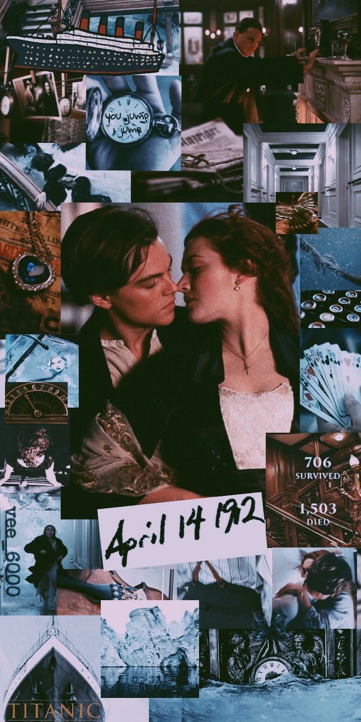 Jack Dawson, Rose DeWitt Bukater, Titanic, Collage, Kuss, Vintage, Android-Hintergrundbild