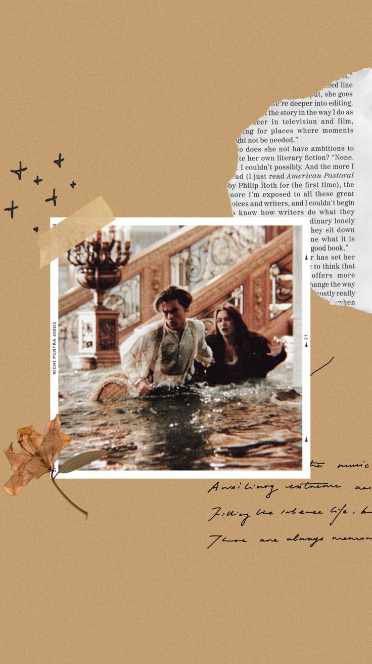 Jack Dawson, Rose DeWitt Bukater, Titanic, Scrapbook, Zeitungsausschnitt, Vintage, Smartphone-Hintergrund