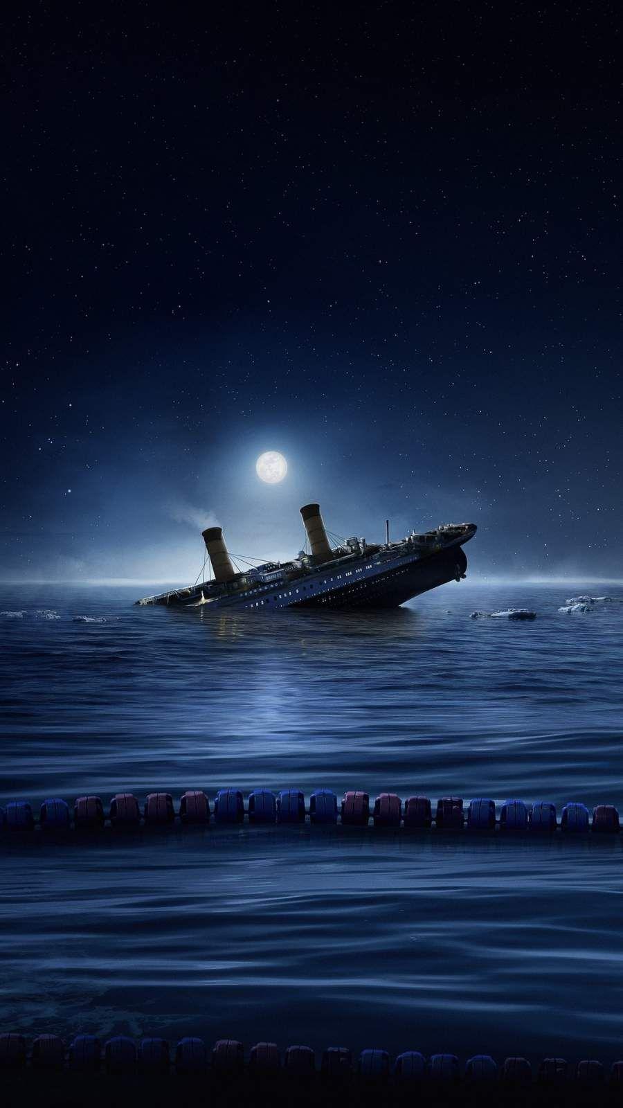 RMS Titanic, Untergang, Nacht, Ozean, Mondlicht, HD, Handy-Hintergrund im Hochformat
