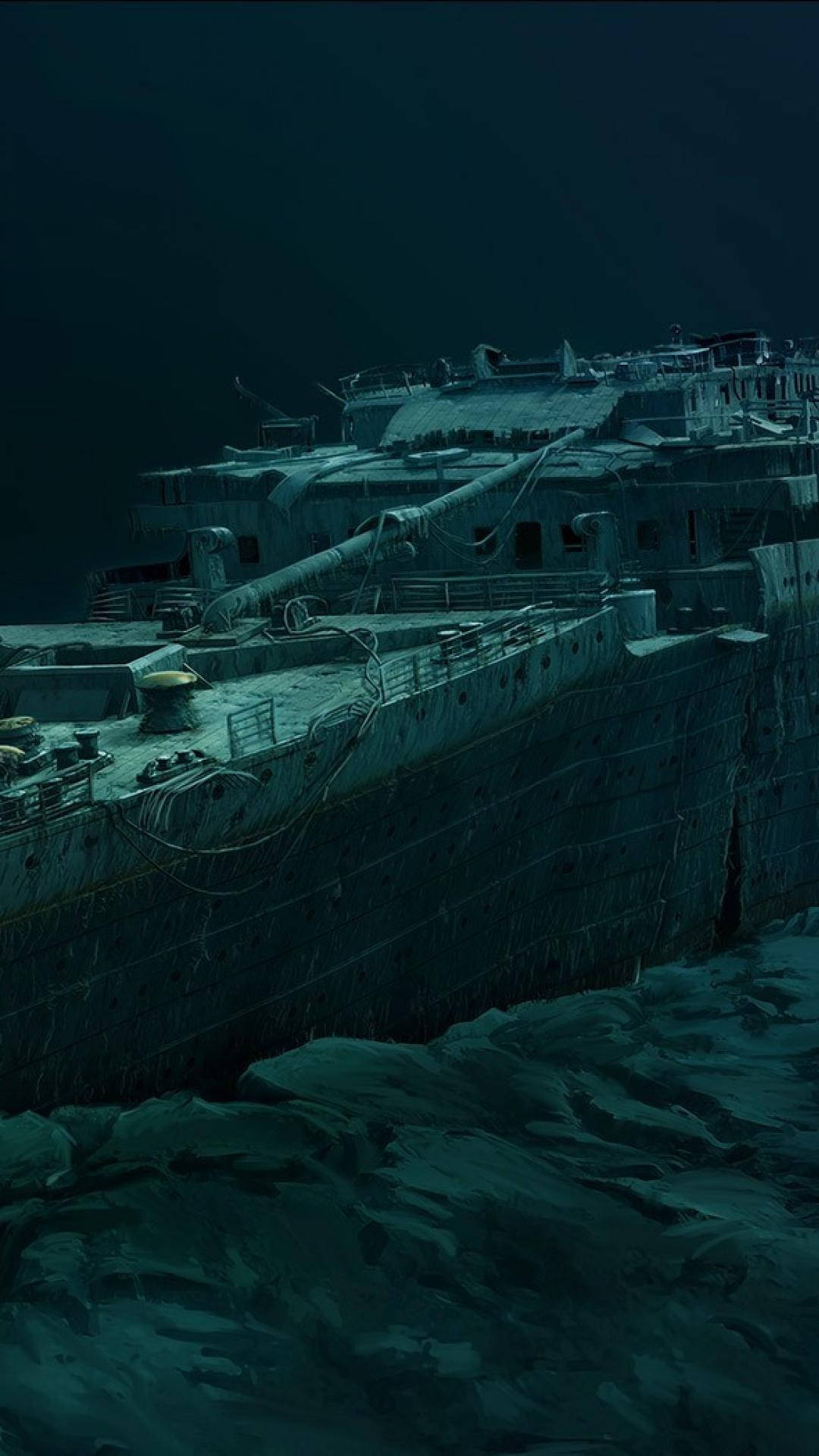 RMS Titanic, Wrack, Unterwasser, Meeresgrund, Dunkelgrün, 1080x1920, Handy-Hintergrund