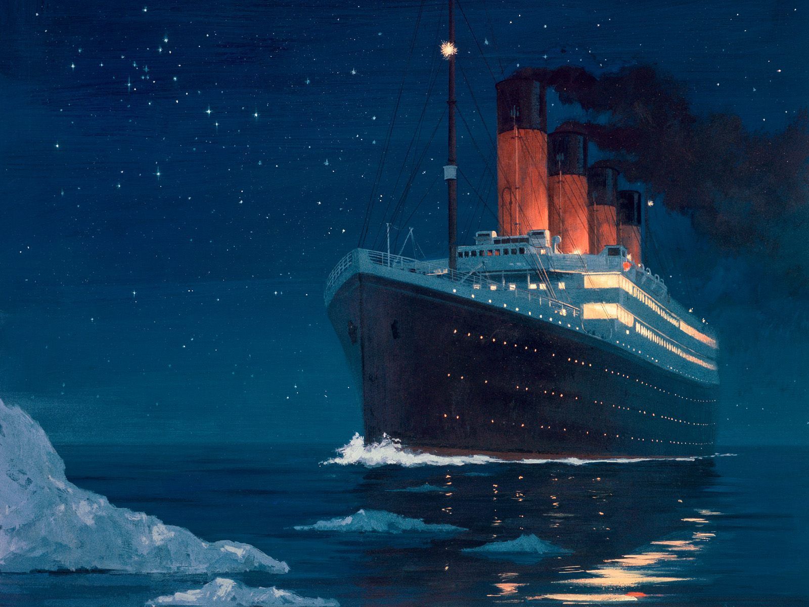 RMS Titanic, Eisberg, Nacht, Sterne, Gemälde, Schornsteine, HD, Tablet-Hintergrund