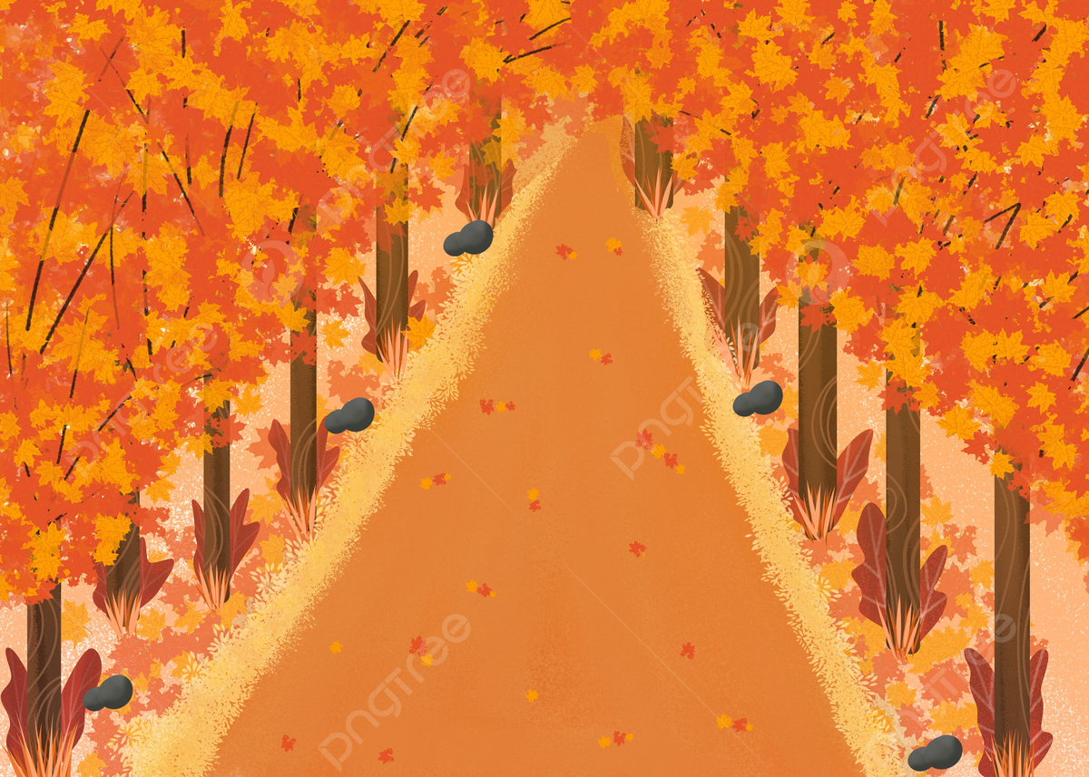Waldweg, Illustration, Orange Bäume, Vektorgrafik, Allee, Hintergrundbild