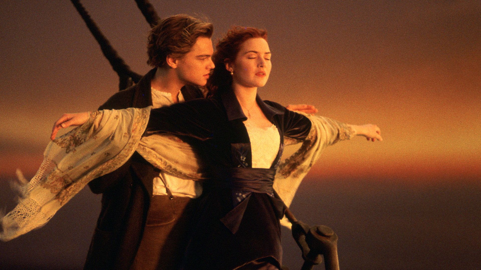 Jack Dawson, Rose DeWitt Bukater, Leonardo DiCaprio, Kate Winslet, Schiffsbug, Ausgebreitete Arme, Ikonische Szene, 1080p Wallpaper