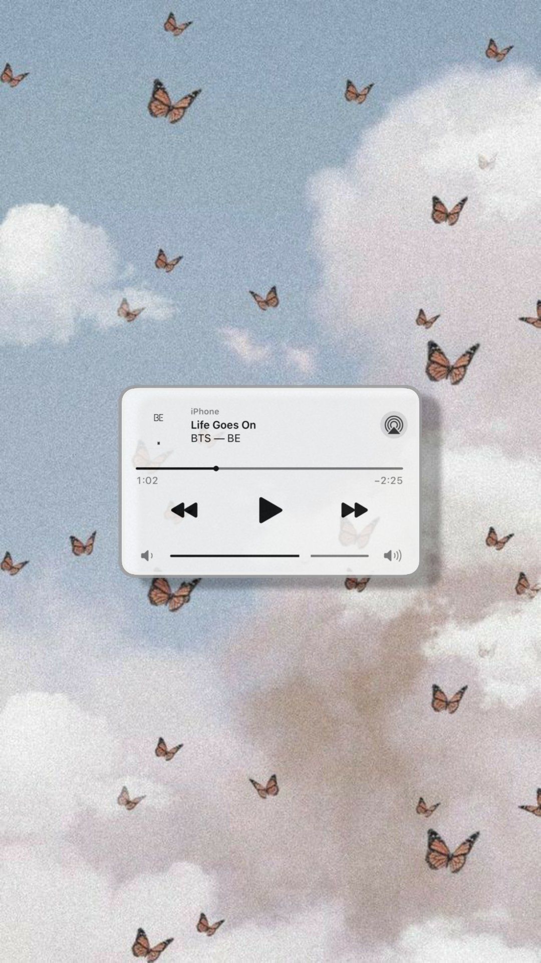 BTS, Musikplayer, Schmetterlinge, Wolken, Hochformat, Hintergrundbild fürs Smartphone