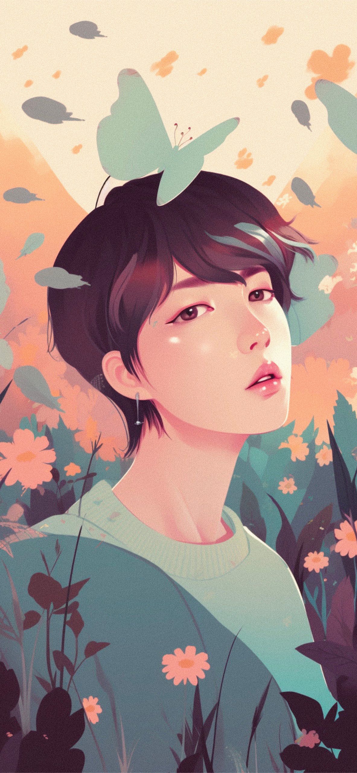 BTS, Fan-Art, Illustration, Blumen, Full HD, Handy-Hintergrund im Hochformat