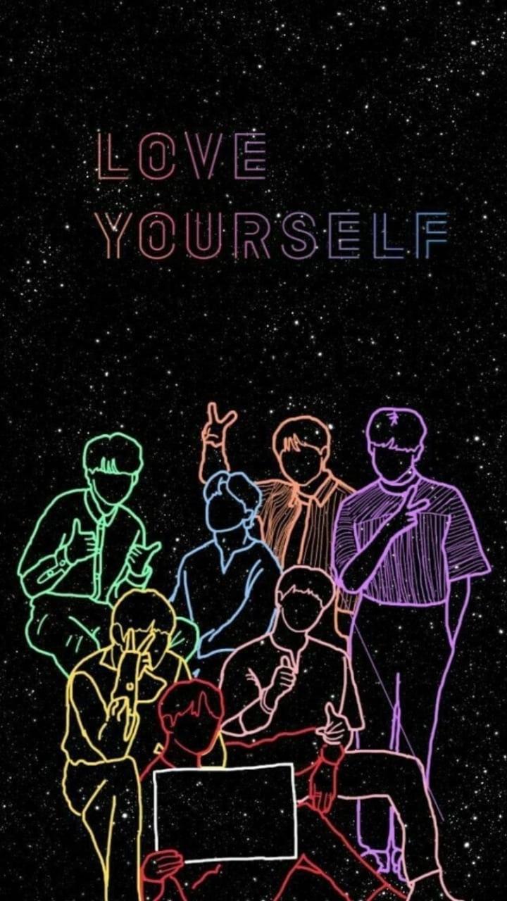 BTS, Love Yourself, Neon-Linienkunst, Schwarzer Hintergrund, Sperrbildschirm fürs iPhone