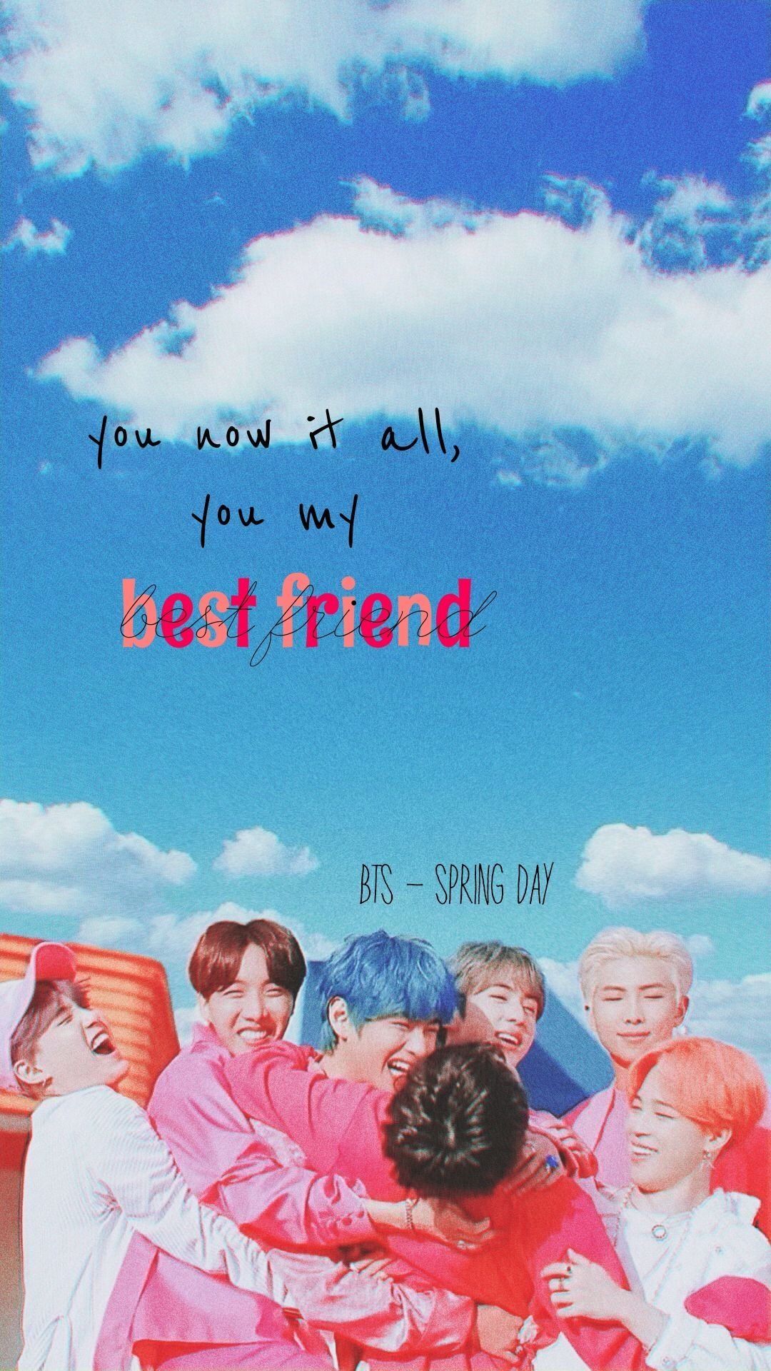 BTS, Spring Day, Songtext, Wolken, Pink, Full HD, Hintergrundbild fürs Handy
