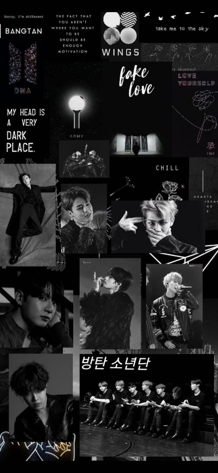 BTS, Fake Love, Bangtan Sonyeondan, Schwarz-weiß, Collage, HD, iPhone-Hintergrundbild
