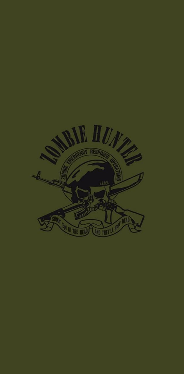 Zombie Hunter, Totenkopf, Olivgrün, Logo, Minimalistisch, Hintergrundbild fürs Handy