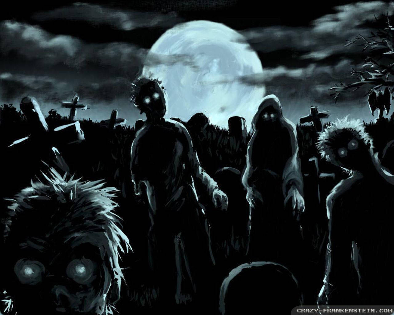 Zombiehorde, Friedhof, Vollmond, Nacht, Illustration, HD, Hintergrundbild für den PC