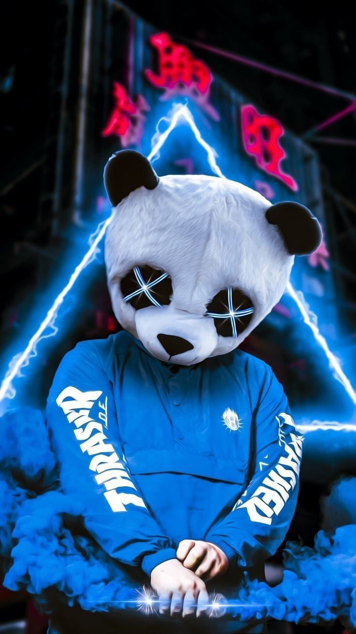 Panda, Hoodie, Neon, Dreieck, Blau, Hochformat, Hintergrundbild fürs Smartphone