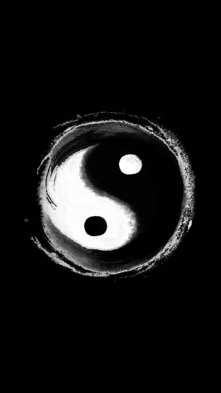 Yin und Yang, Schwarz-Weiß, Pinselstrich, Minimalistisch, Symbol, Hintergrundbild fürs Handy