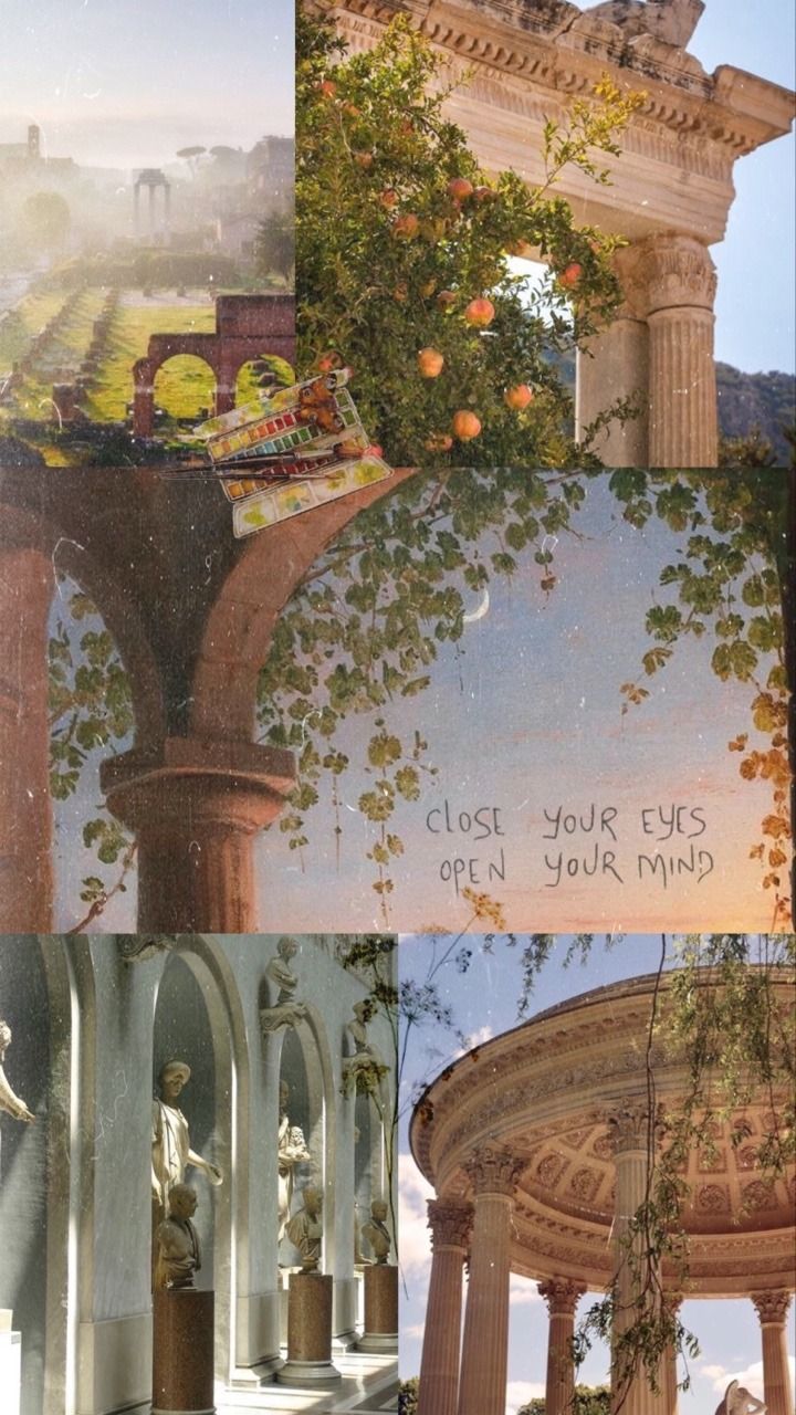 Collage, Säulen, Ranken, Antike Architektur, Ästhetik, HD, Hintergrundbild fürs Handy