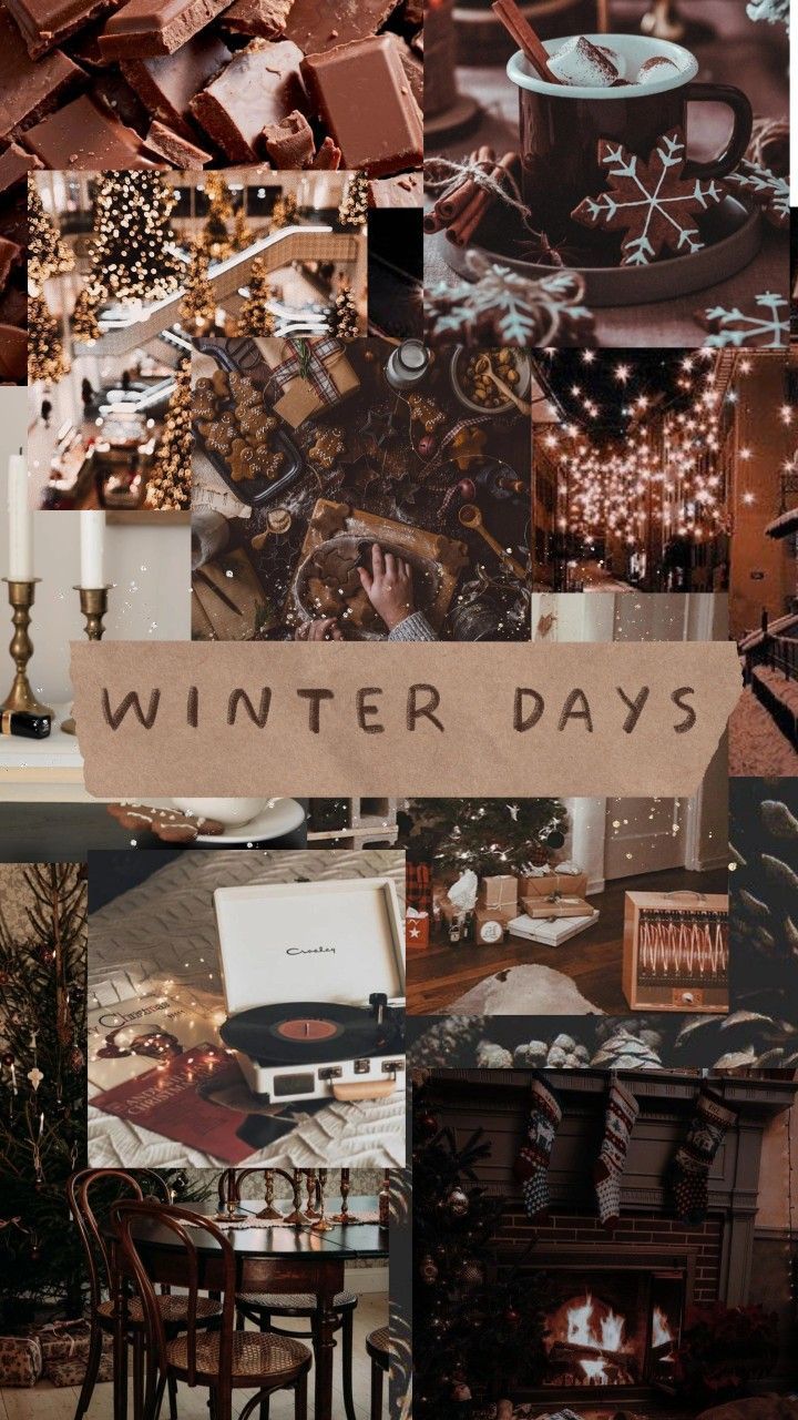 Winter Days, Collage, Café, Gemütlich, Braune Töne, Ästhetik, HD, Handy-Hintergrundbild