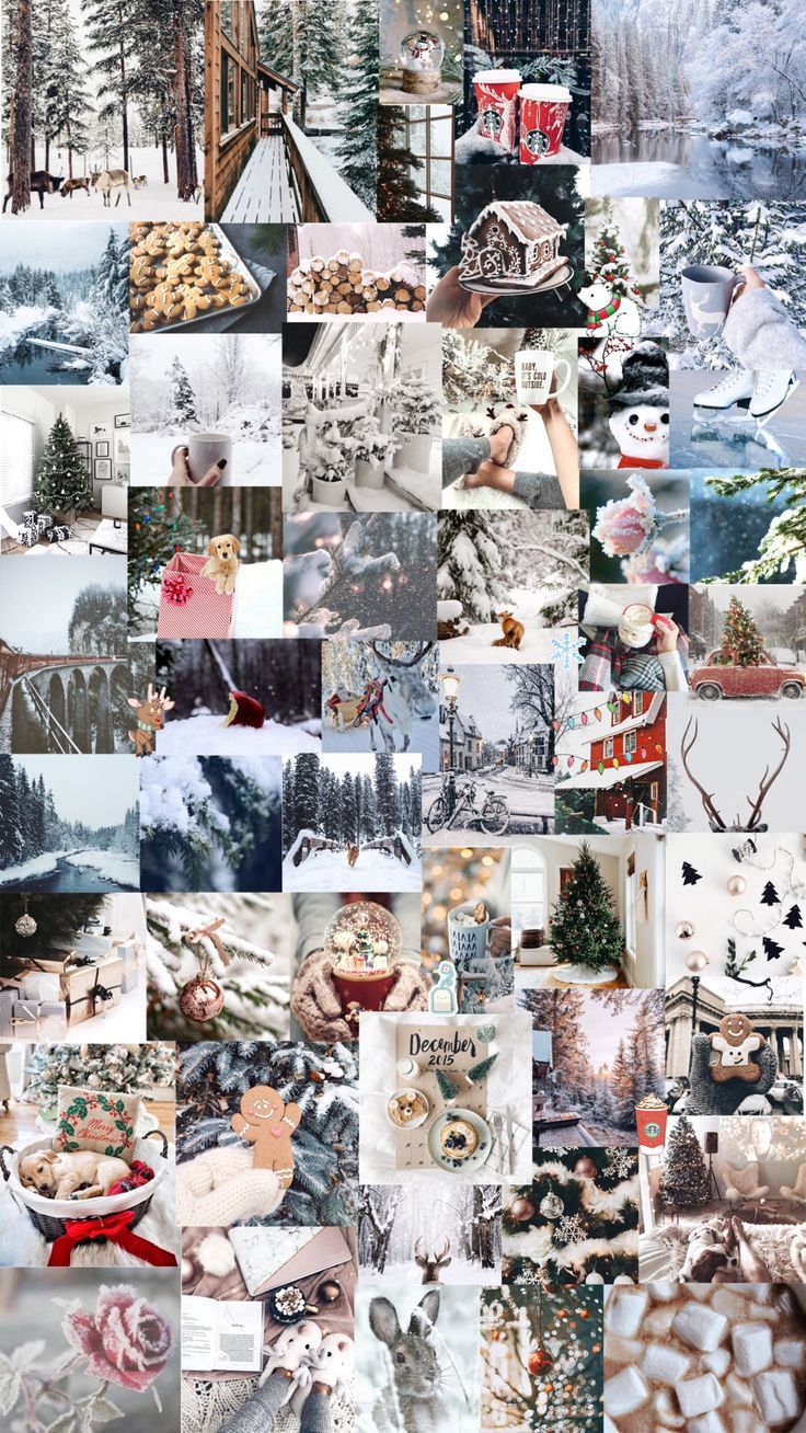 Collage, Weihnachtsästhetik, Winter, Rot-Weiß, HD, Hintergrundbild fürs Handy