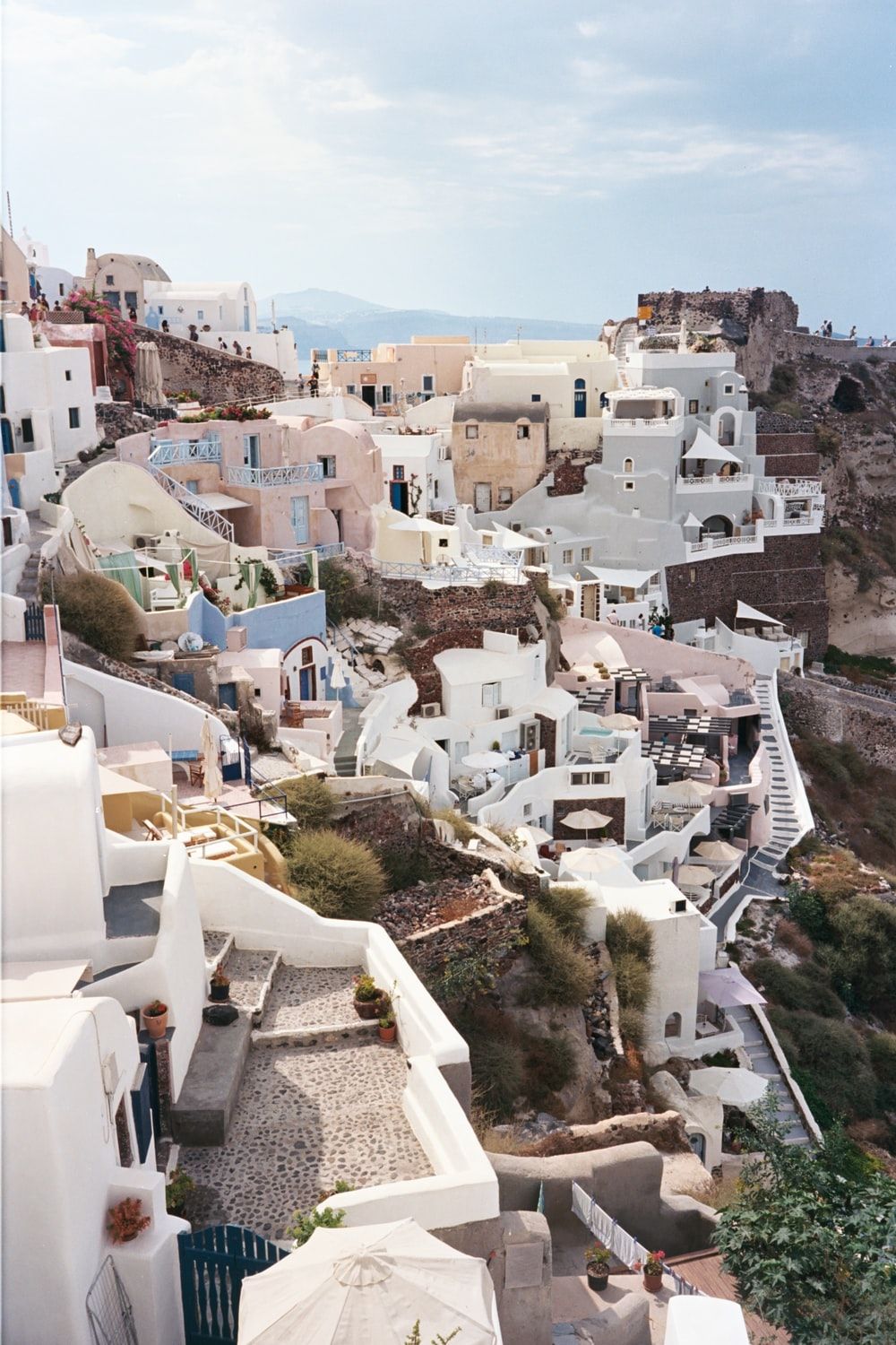 Santorin, Weiße Häuser, Hanglage, Treppen, Kykladen, HD, Hintergrundbild fürs Handy