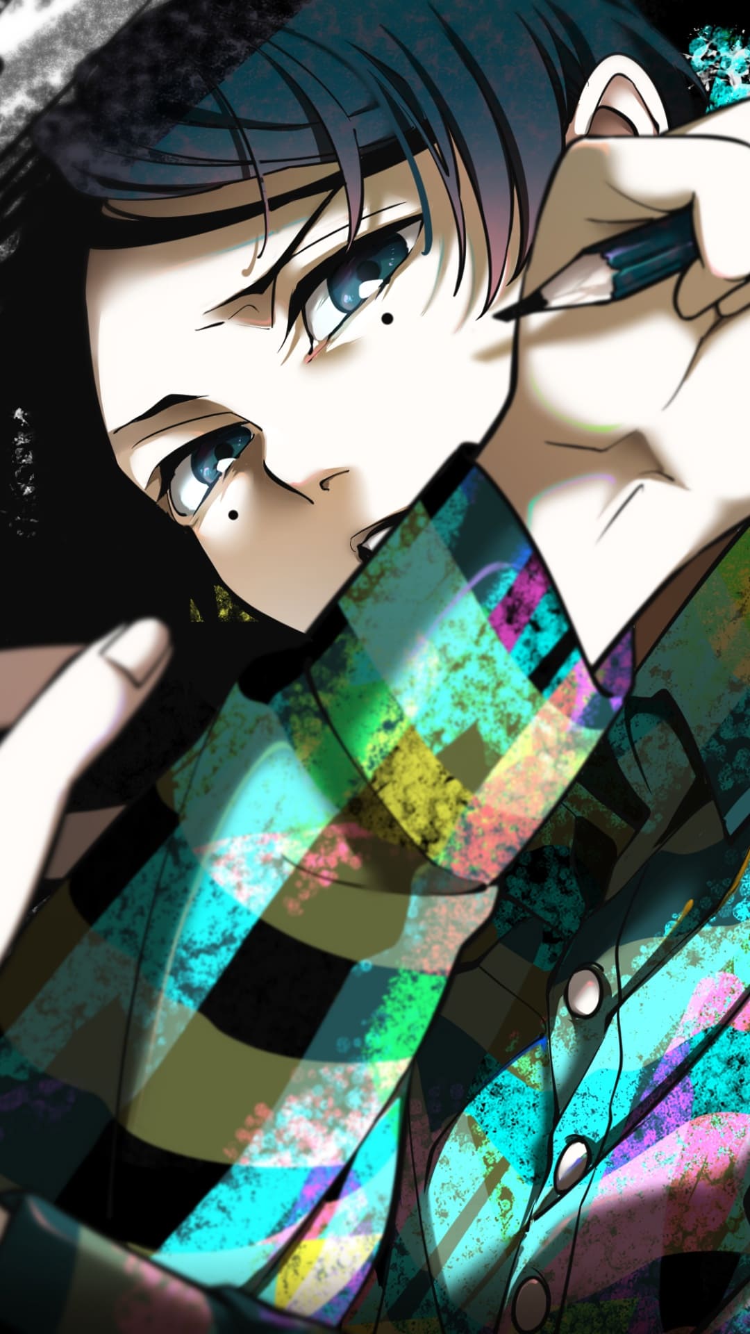 Anime-Junge, Kopfhörer, Bunt, Illustration, Nahaufnahme, Full HD, Handy-Hintergrundbild