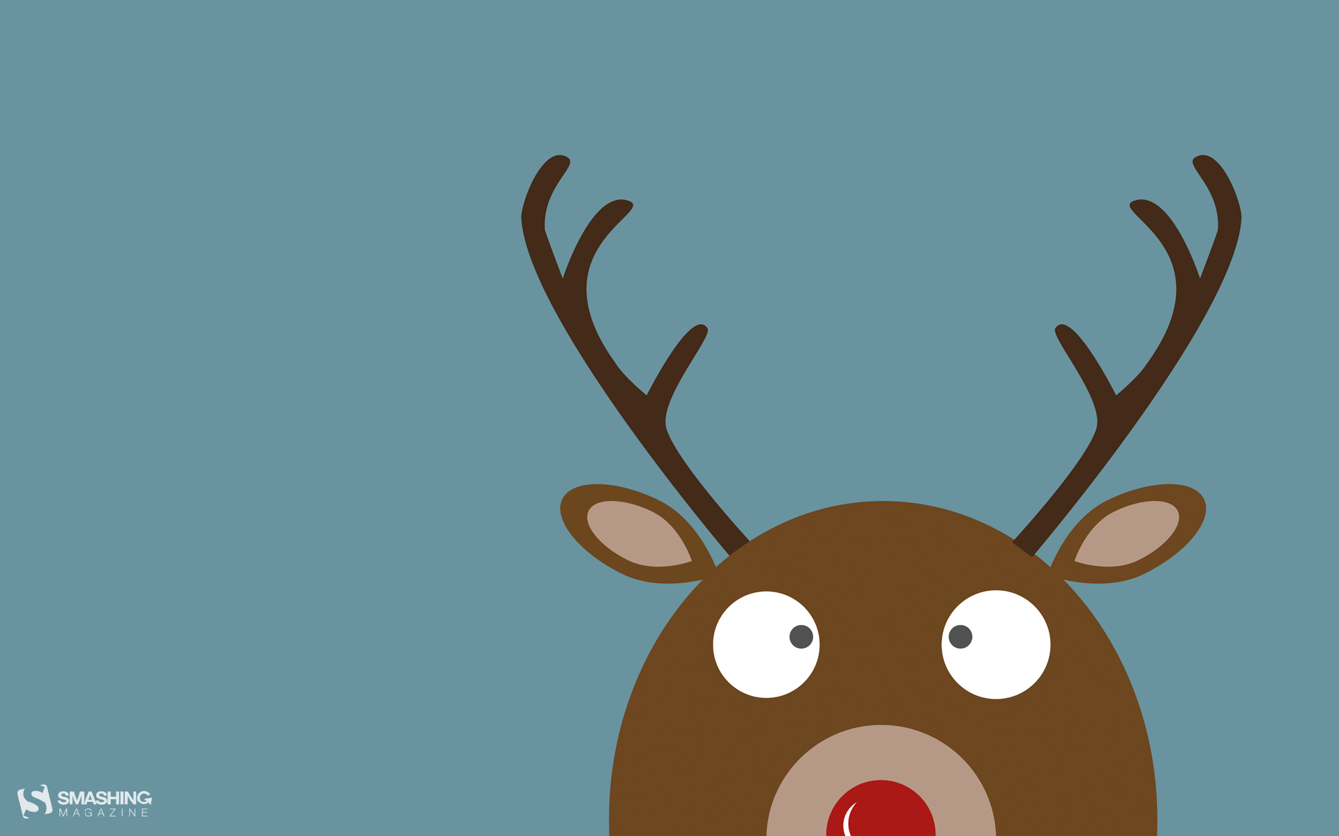 Rentier, Rudolph, Rote Nase, Illustration, Minimalistisch, Blaugrauer Hintergrund, Full HD Wallpaper