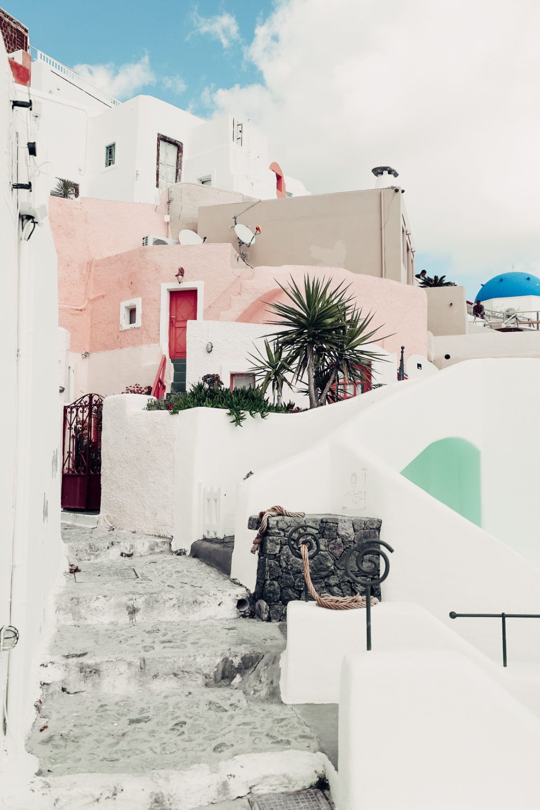 Gasse, Weiße Häuser, Pflanzen, Treppe, Kykladen, HD, Hintergrundbild fürs Tablet