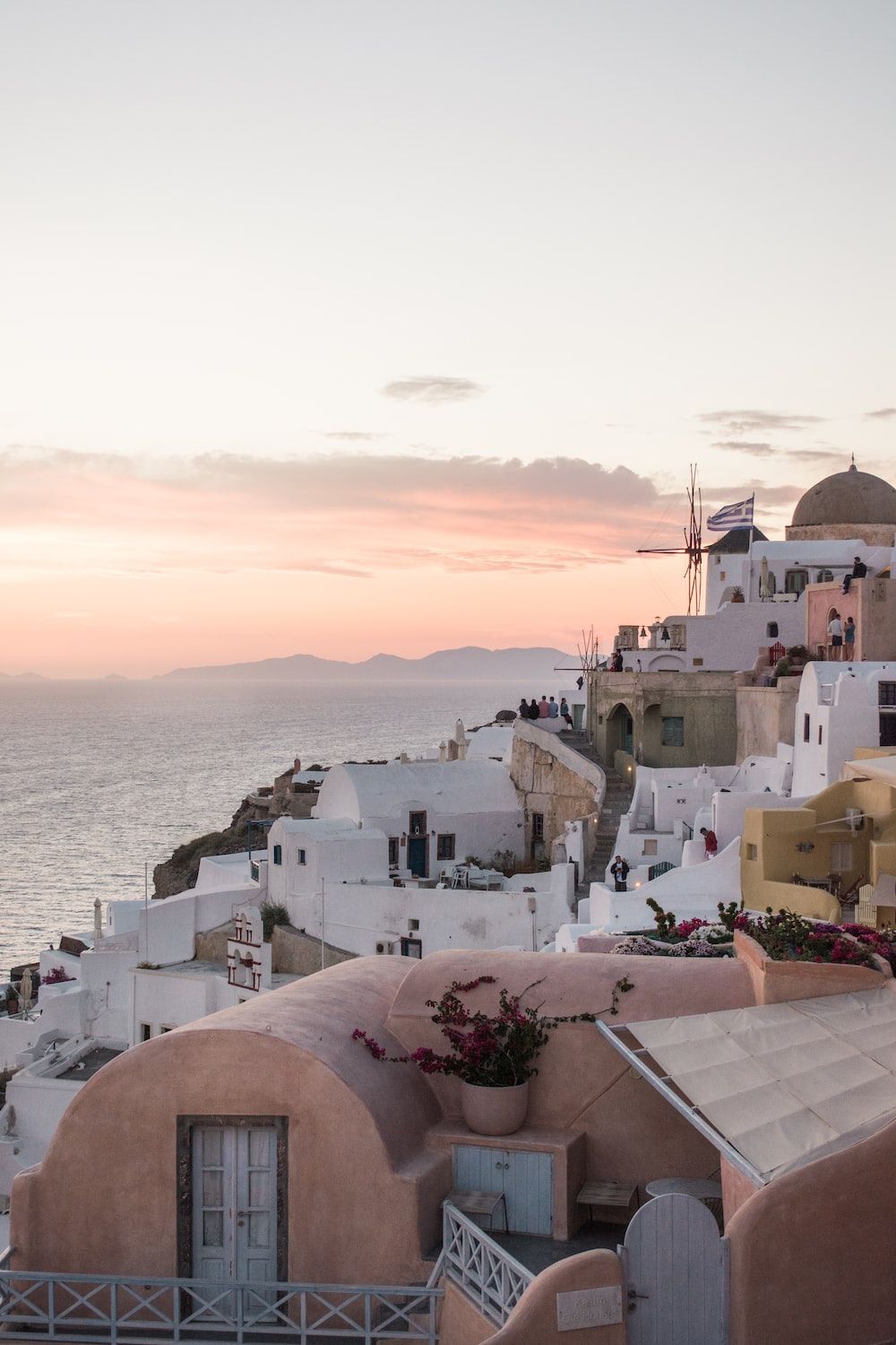 Santorini, Oia, Windmühle, Sonnenuntergang, Häuser, HD, Sperrbildschirm fürs iPhone