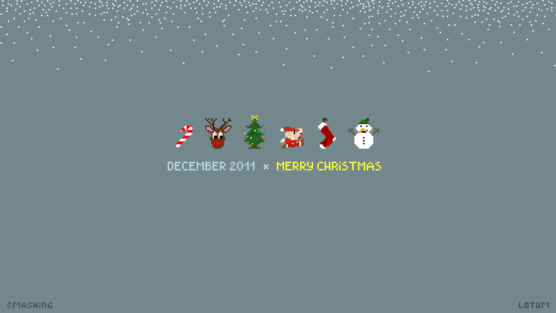 Merry Christmas, Pixel-Art, Weihnachtsmann, Schneemann, Rentier, Grauer Hintergrund, 1080p Wallpaper