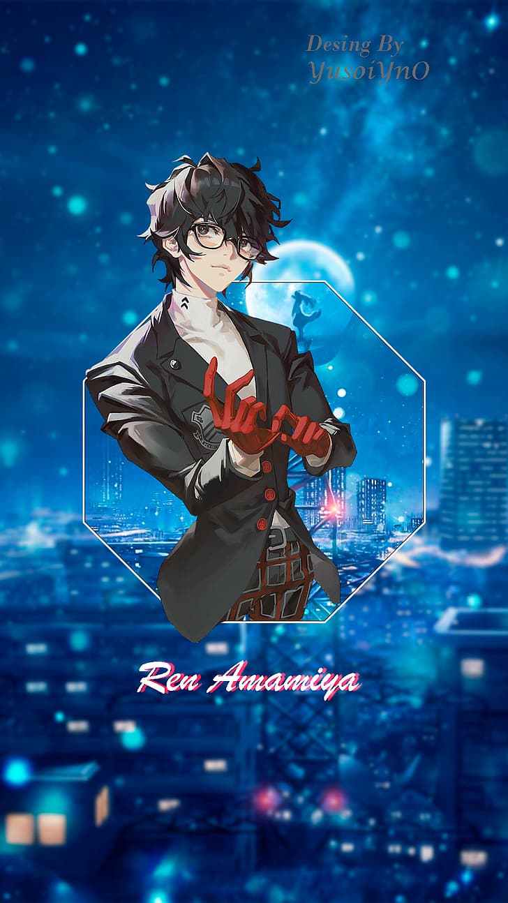 Ren Amamiya, Persona 5, Anime, Blau, Stadt, HD, Sperrbildschirm fürs iPhone
