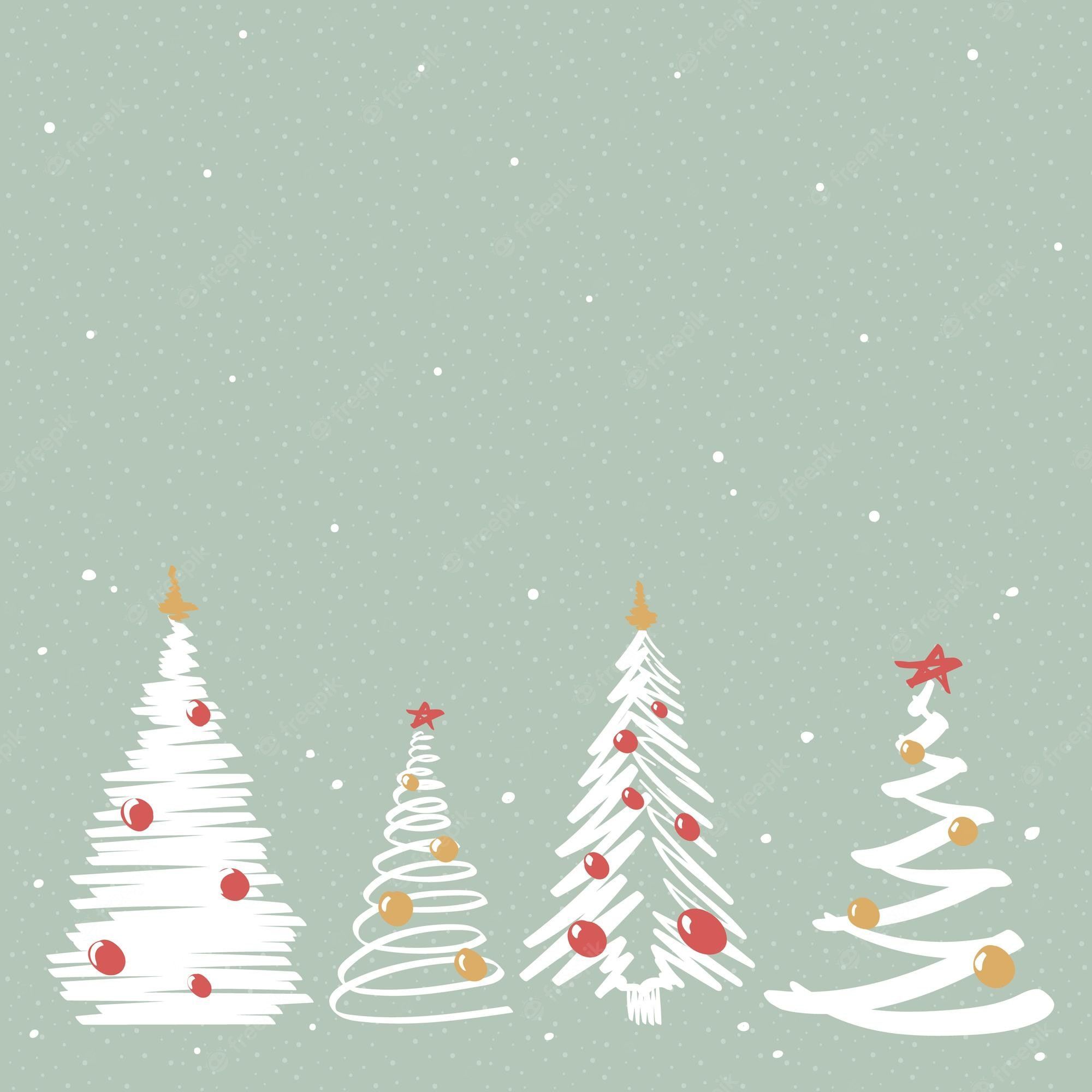 Tannenbäume, Illustration, Schneefall, Minimalistisch, Salbeigrüner Hintergrund, Full HD Wallpaper