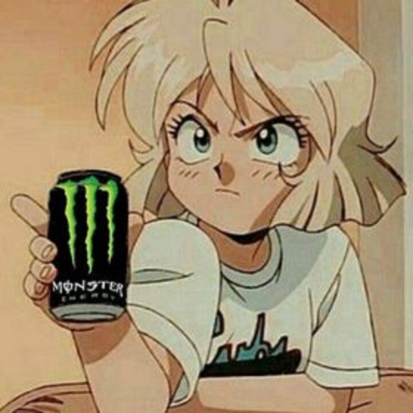 Monster Energy, Anime-Mädchen, 90er-Anime, Dose, Retro, HD, iPad-Hintergrundbild