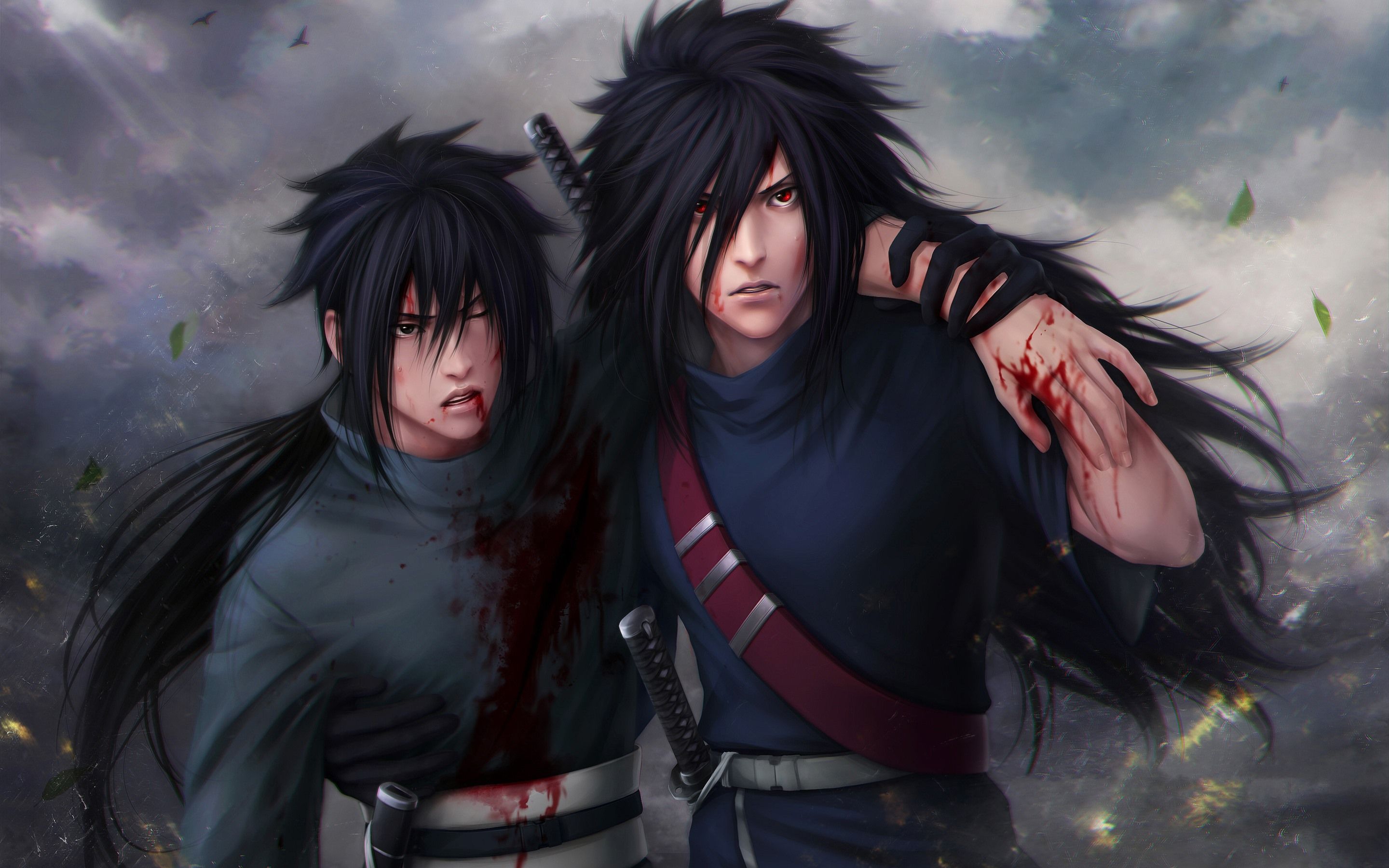 Anime-Krieger, Lange Haare, Blut, Digitale Kunst, Kampf, 2K, MacBook-Hintergrundbild