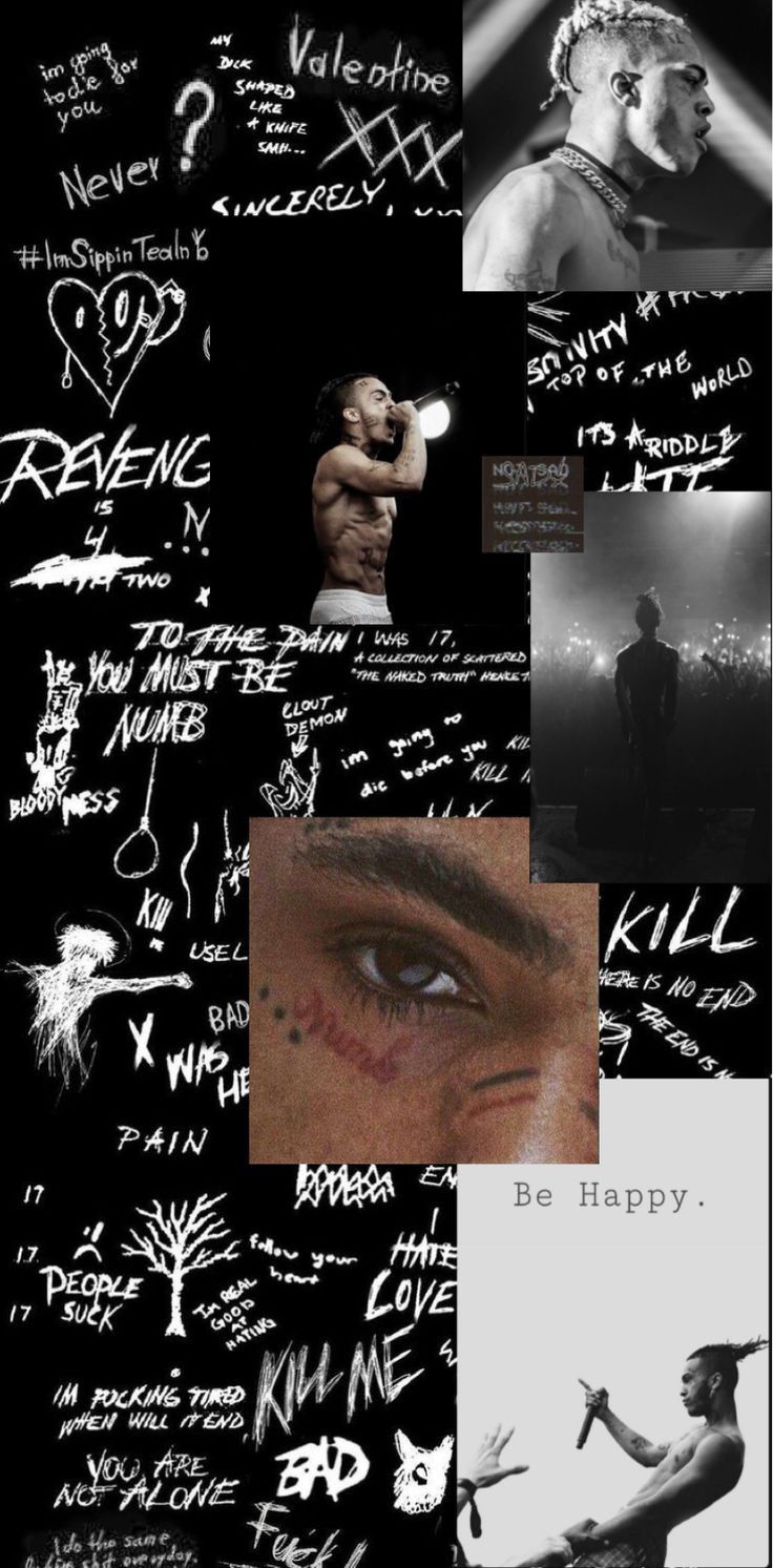 XXXTentacion, Collage, Schriftzüge, Schwarz-Weiß, Auge, HD, Hintergrundbild fürs Handy