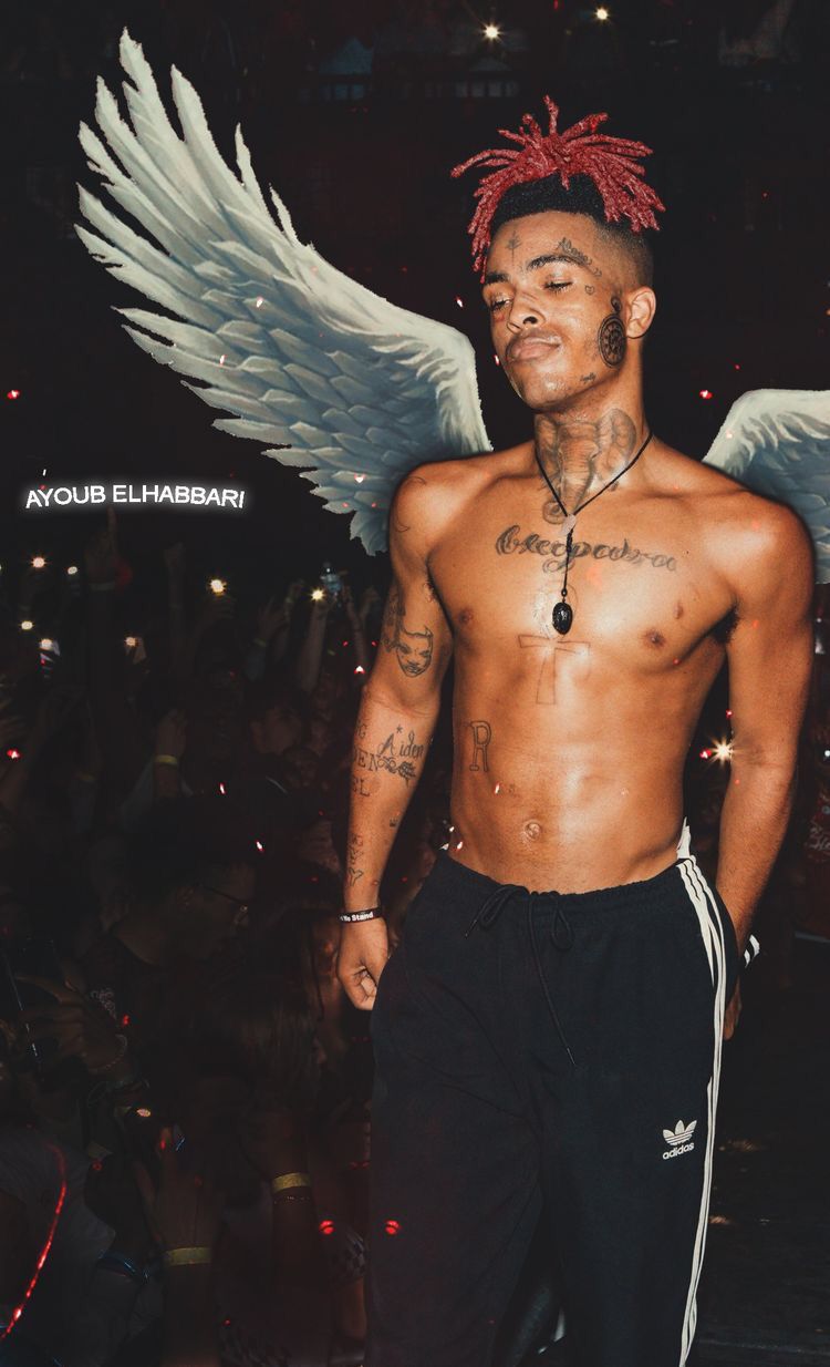 XXXTentacion, Engelsflügel, Oberkörperfrei, Tattoos, Rote Haare, Hintergrundbild fürs Handy