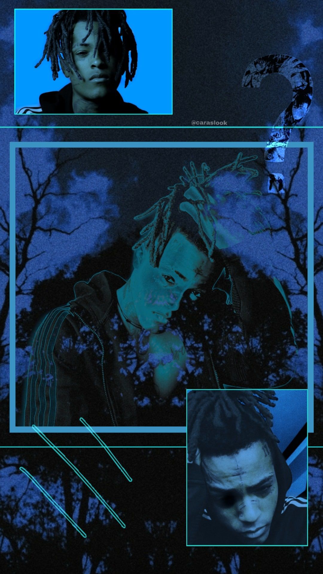XXXTentacion, Collage, Blau, Porträt, Rahmen, Full HD, Hintergrundbild fürs Handy