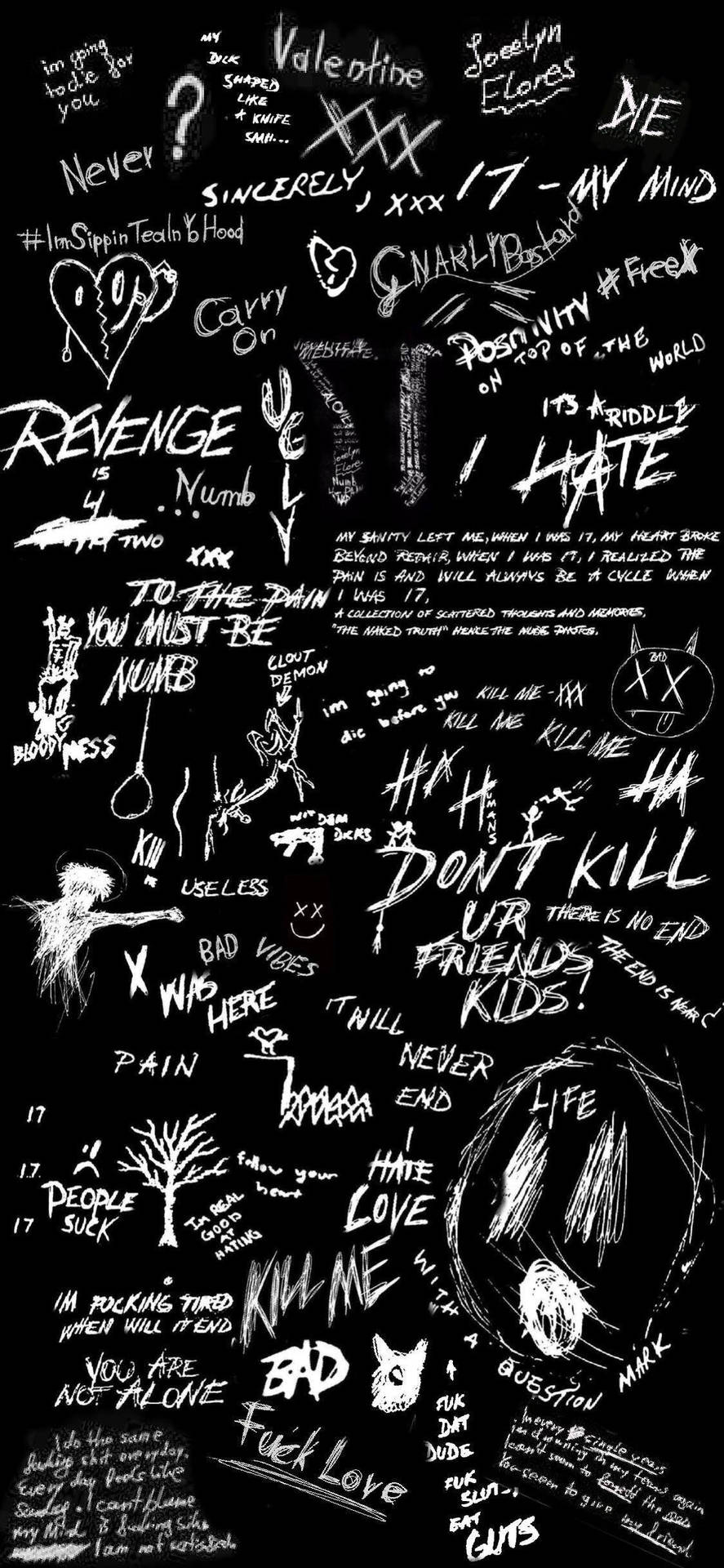 XXXTentacion, Schriftzüge, Graffiti, Schwarz-Weiß, Doodles, HD, iPhone-Hintergrundbild