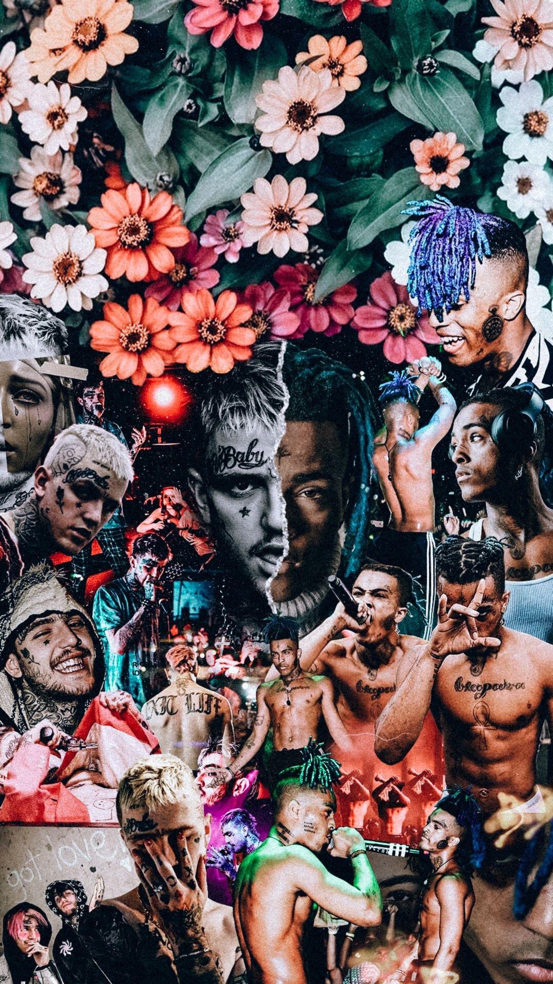 XXXTentacion, Collage, Blumen, Rapper, Bunt, Hintergrundbild für iPhone und Android