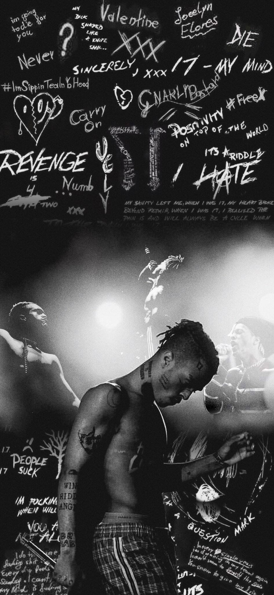XXXTentacion, Konzert, Schriftzüge, Schwarz-Weiß, Oberkörperfrei, HD, Handy-Hintergrundbild
