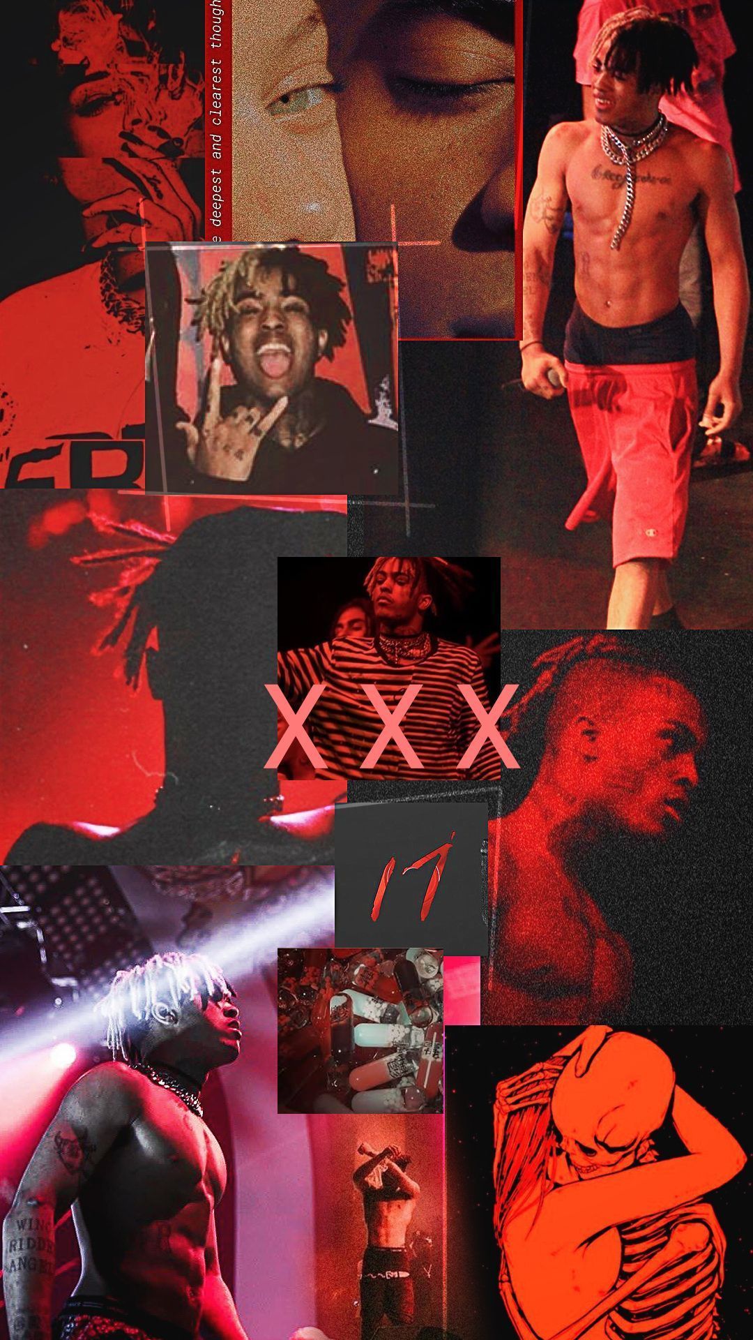 XXXTentacion, Collage, Rot, Rapper, Ästhetik, Full HD, Sperrbildschirm fürs iPhone