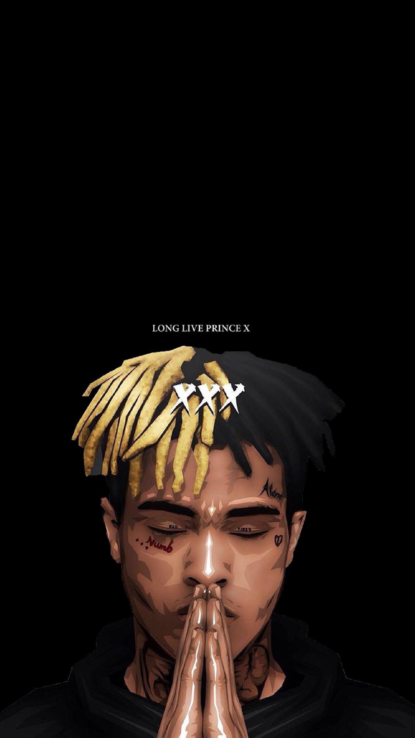 XXXTentacion, Gebetshände, Gelbe Dreadlocks, Schwarzer Hintergrund, Porträt, Sperrbildschirm