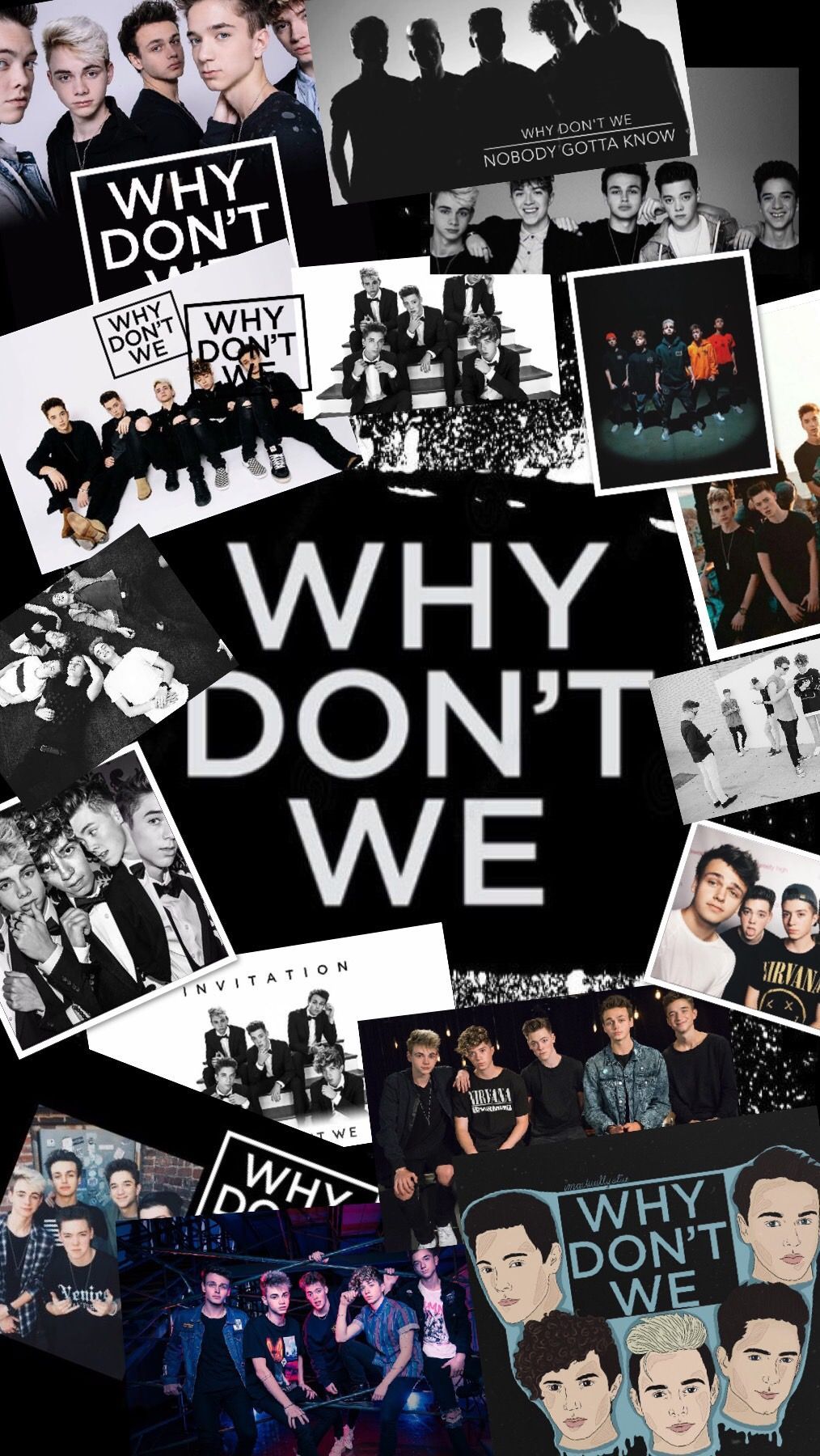Why Don't We, Boyband, Collage, Schwarz-Weiß, Schriftzug, HD, iPhone-Hintergrundbild