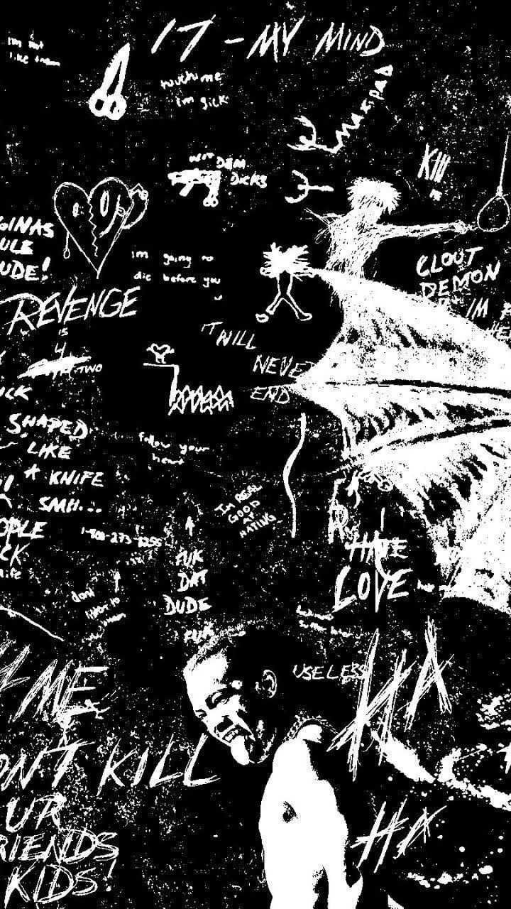 XXXTentacion, Schriftzüge, Graffiti, Schwarz-Weiß, Doodles, HD, iPhone-Hintergrundbild