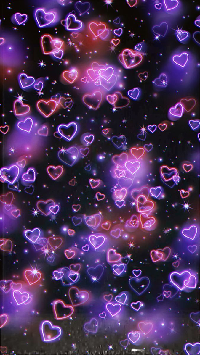 Herzen, Neon, Lila, Leuchtend, Romantisch, Hochformat, Hintergrundbild fürs Smartphone