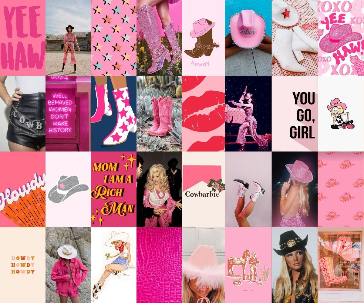 Collage, Cowgirl, Pink, Cowboystiefel, Yee Haw, Hintergrundbild