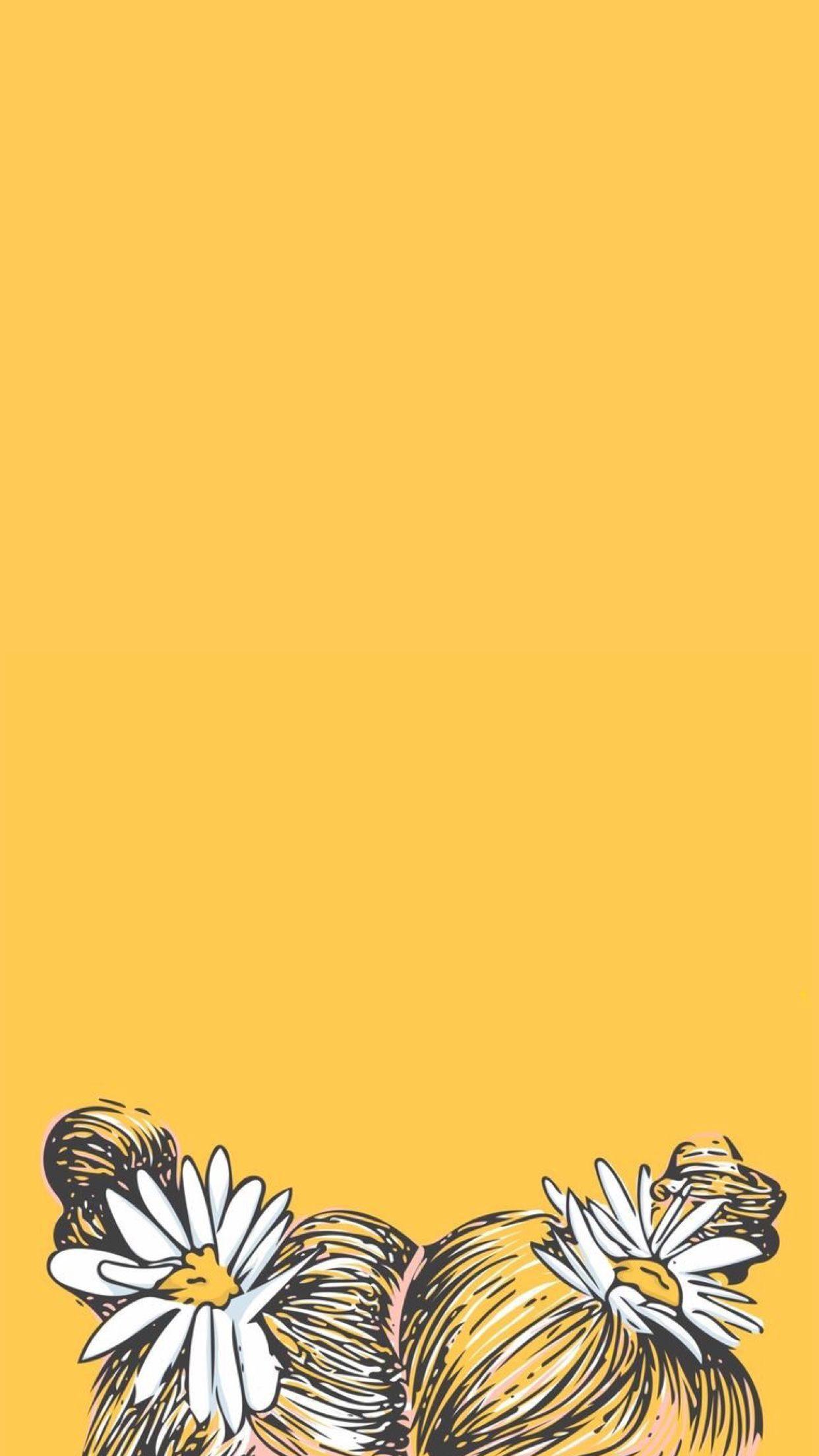 Gelber Hintergrund, Gänseblümchen, Minimalistisch, Blumen, Sperrbildschirm fürs iPhone