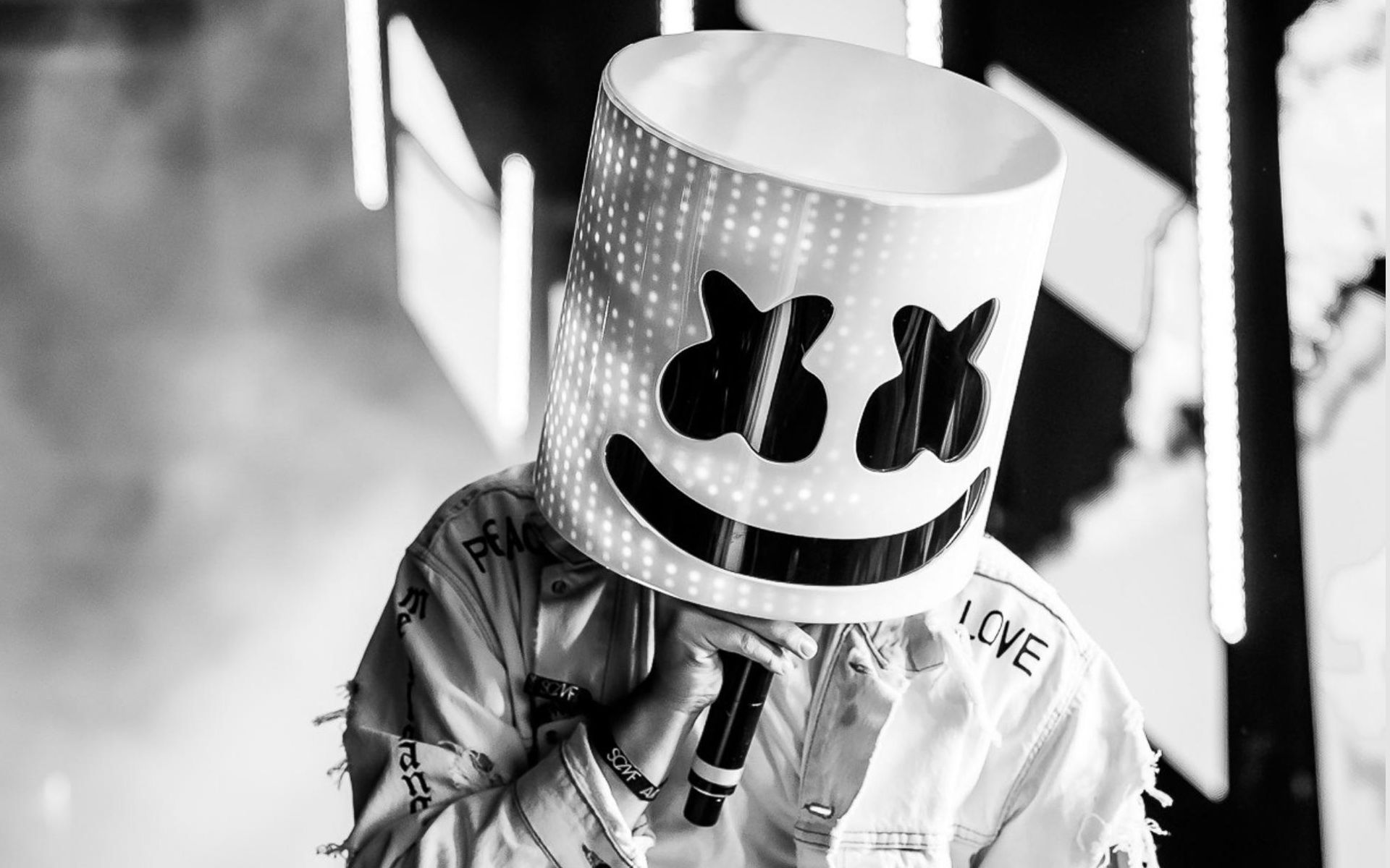 Marshmello, DJ, Schwarz-Weiß, Maske, Musik, 16:10, Full-HD-Hintergrundbild für den Desktop
