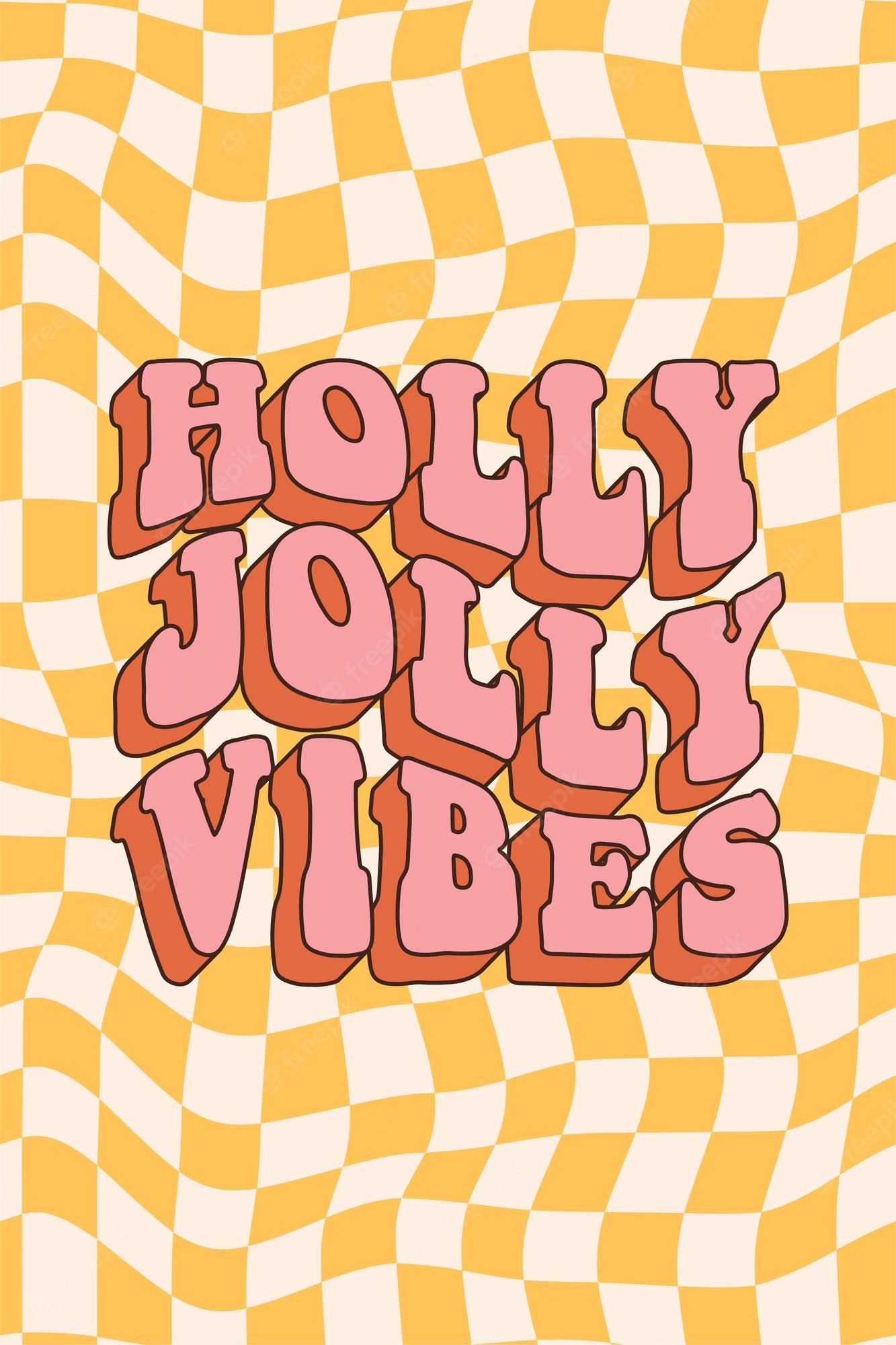 Holly Jolly Vibes, Retro-Schrift, Karomuster, Orange, Weihnachten, Full HD, iPhone-Hintergrundbild