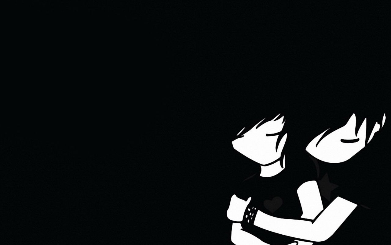 Anime-Jungen, Schwarz-Weiß, Silhouette, Minimalistisch, Schwarz, HD, PC-Hintergrundbild